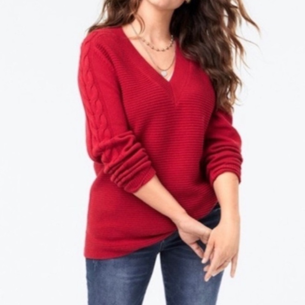 CAbi standout sweater firebrick red v neck cotton small